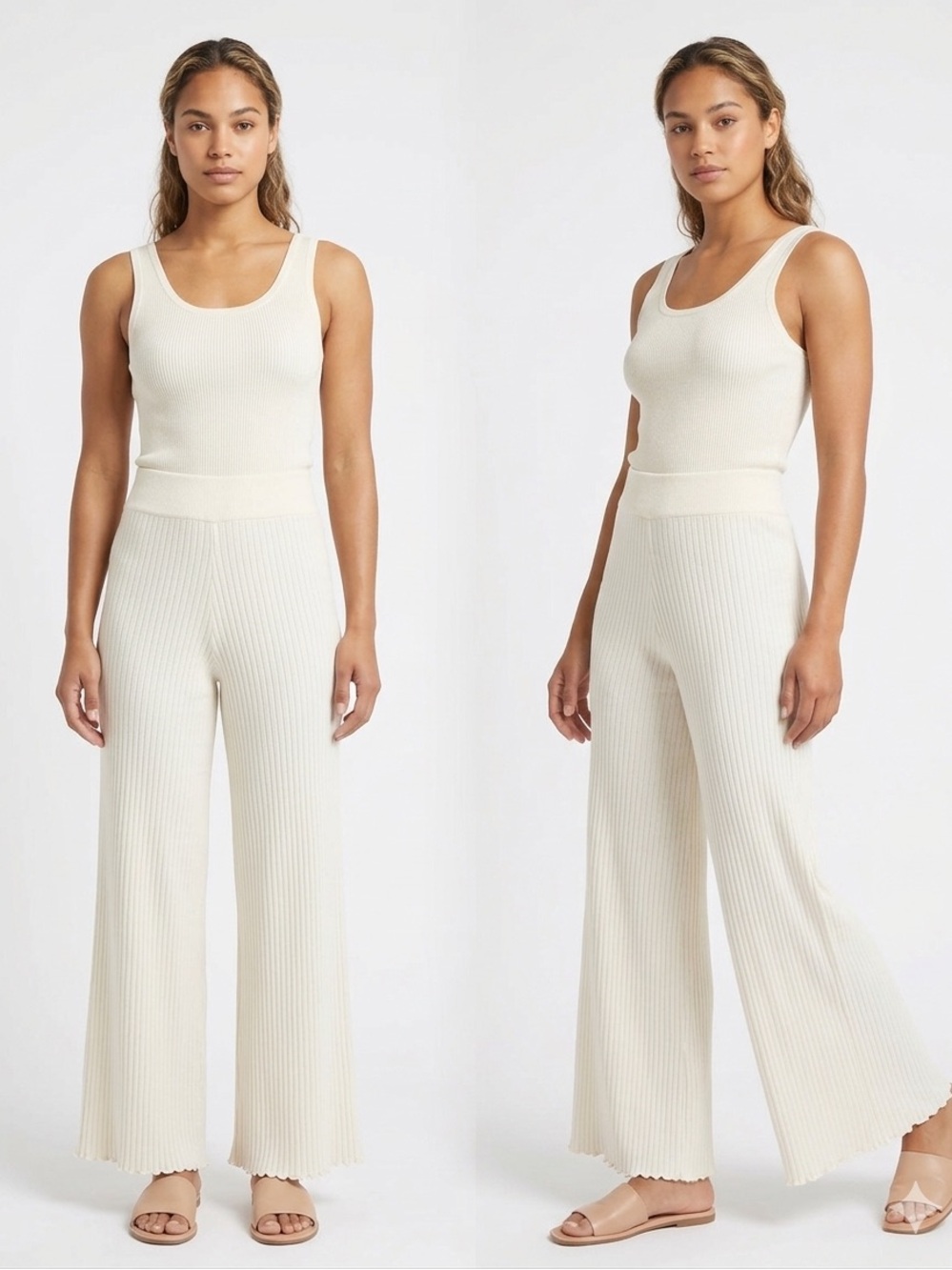 Petal & Pup Cream  Ribbed Wide-Leg Knit pants